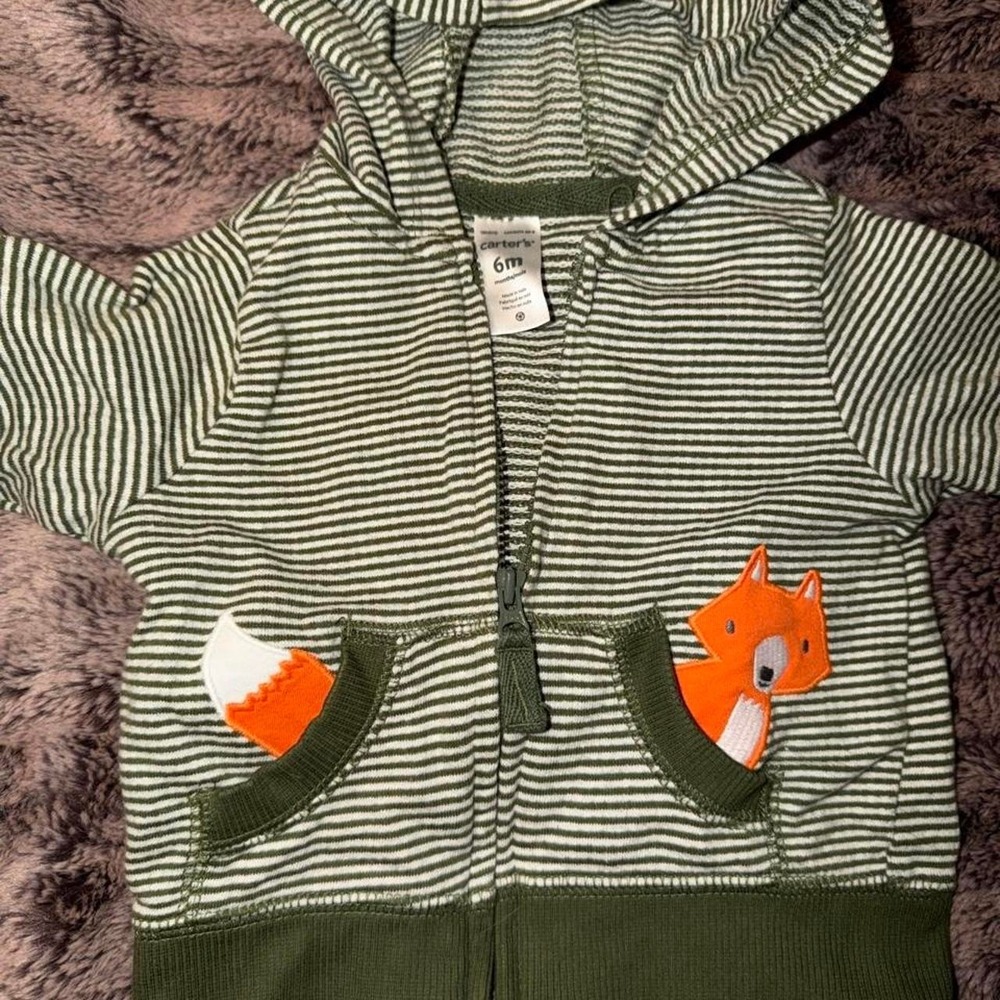 Carters green and white striped sweater size 6mo